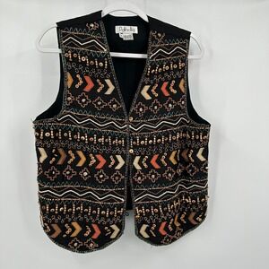 Womens Boho Silk‎ Vest Size S Southwestern Festival Geometric Ethnic Embroidered